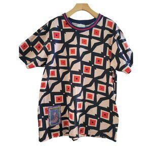 Pierre-Louis Mascia Blue Red Luxury Graphic Tee Shirt size Large Art to Wear Des